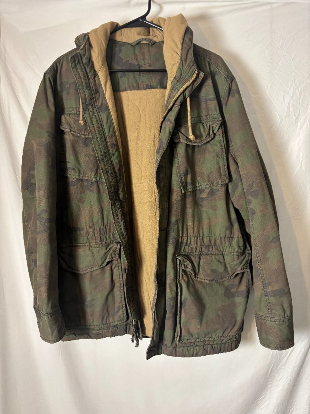 American Eagle Camo Hooded Military Field Jacket Size Large